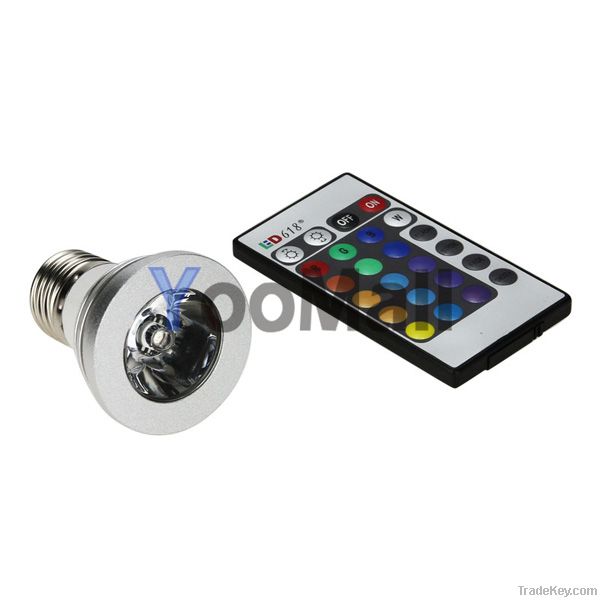 E27 1x3w 3W AC85~265V LED Spotlight RGB 16 Color Changing + IR Remote