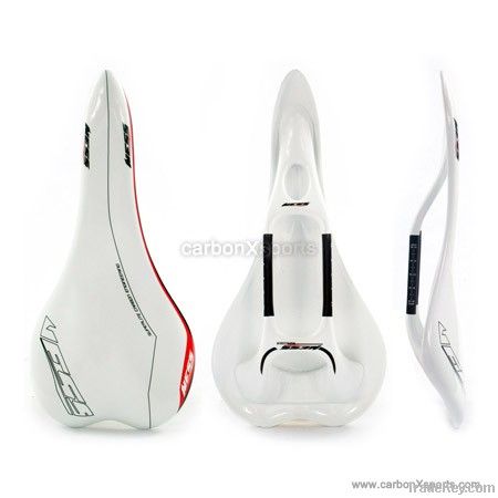Ness Carbon Fiber Bike Bicycle Saddle White/Red