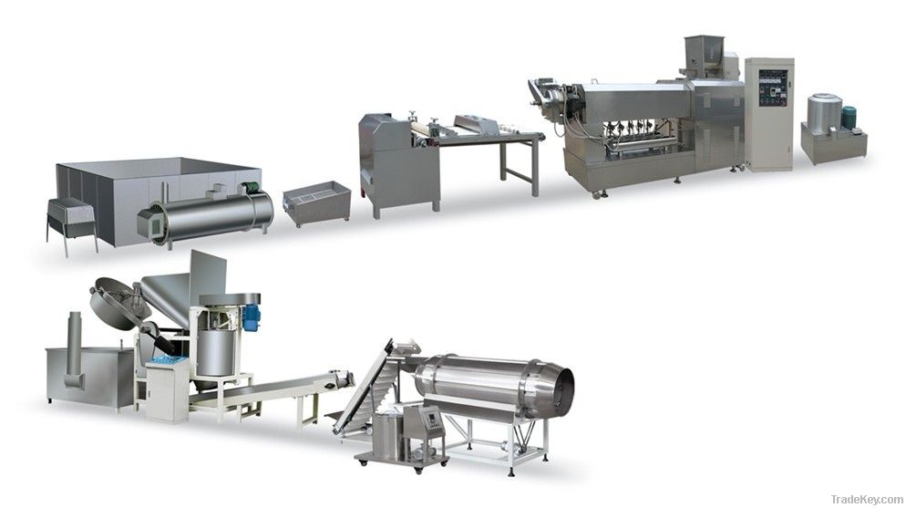 Extrusion snack processing line