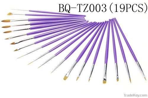 19 pcs purple wooden handle pbt hair nail art brush set