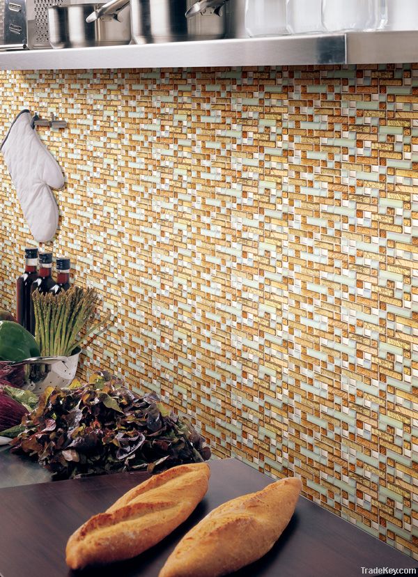 Brown glass mosaic wall tiles backsplash