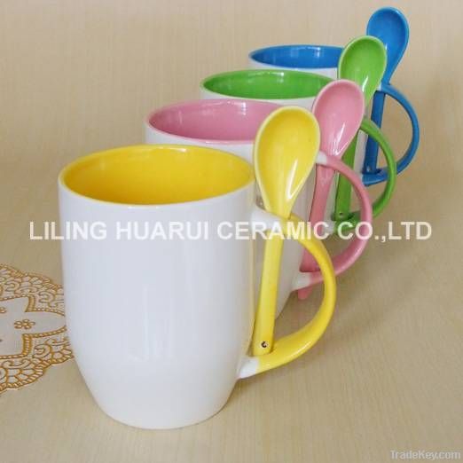 Ceramic mug with spoon made from new bone china