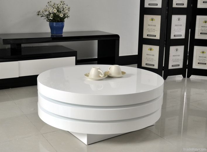 AY-1018C modern rotating round wooden high gloss coffee table