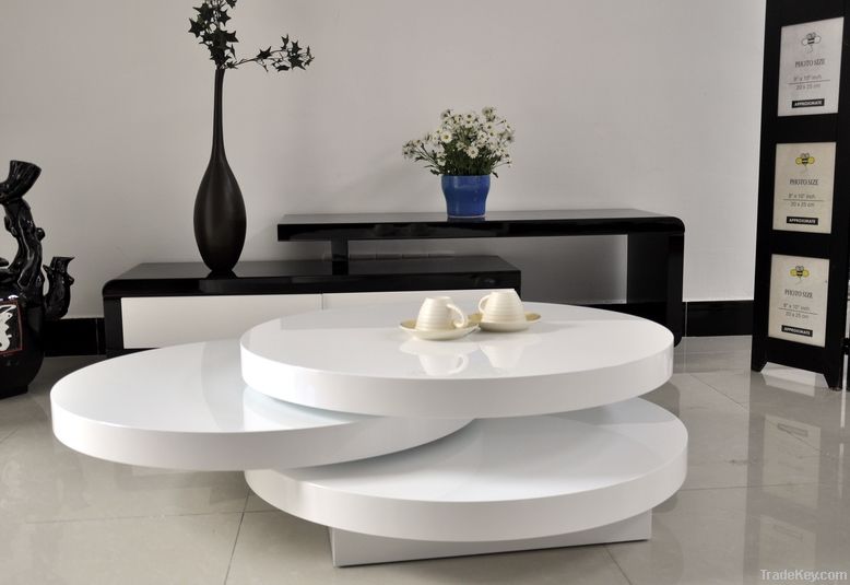 AY-1018C modern rotating round wooden high gloss coffee table