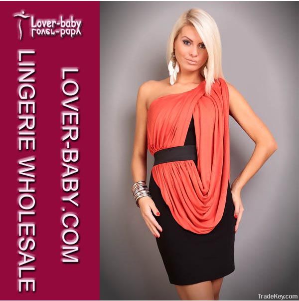 Fashion asymmetric black-orange clubwear dress with lateral zip