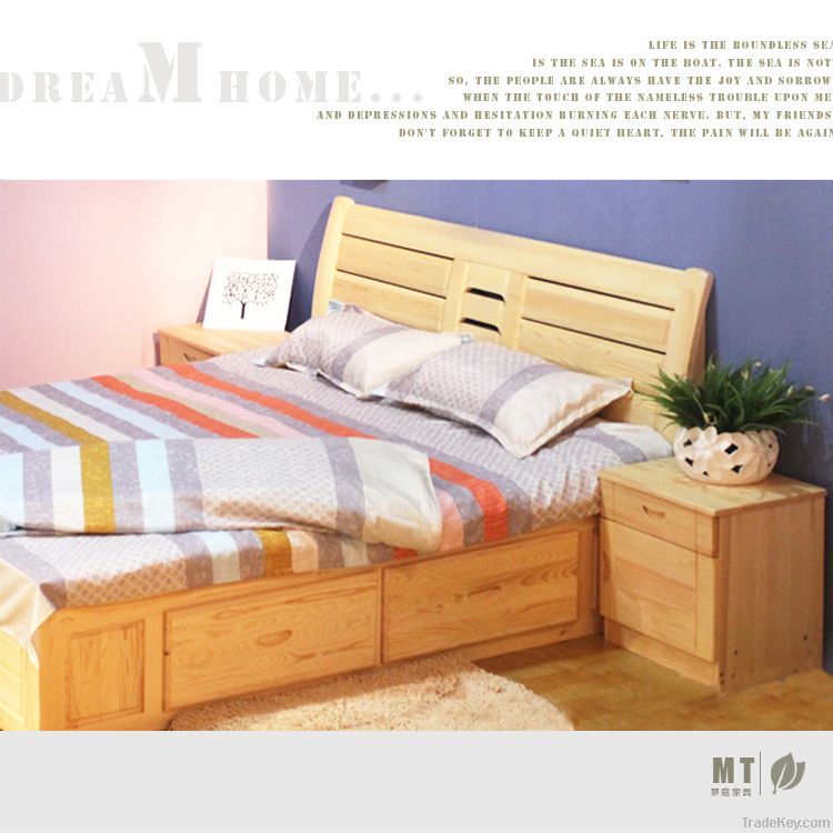 Customize single person bed  pine double bed  pinewood furniture