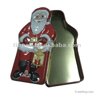 Christmas sock tin can, christmas promotional tin case, metal xmas box