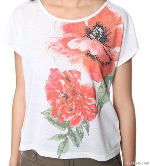 boxy rhinestone floral tee