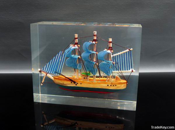 Acrylic Embedment Wooden Boat Paperweight Desktop Gift