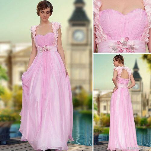 wholesale hot sale floor length beaded pink tulle party dresses 30630