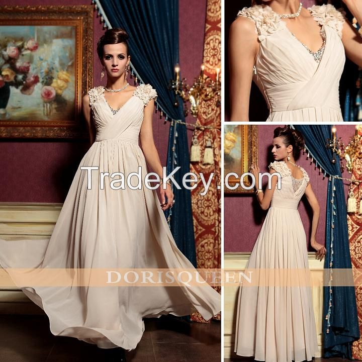 off the shoulder deep V-neck apricot lace long fashionable homecoming bridesmaid dresses 30781