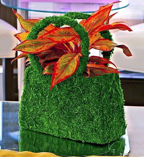 moss purse, moss basket, moss product, artifical moss purse planter