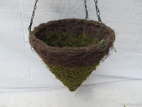 outdoor hanging basket, moss hanging basket, woven hanging baskt