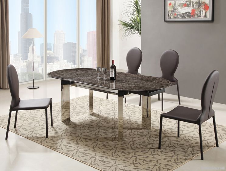 stainless steel marble top extendable dining table