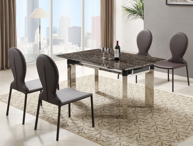 stainless steel marble top extendable dining table