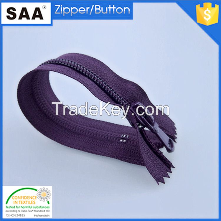 5#dark red color close end nylon  zipper for garment