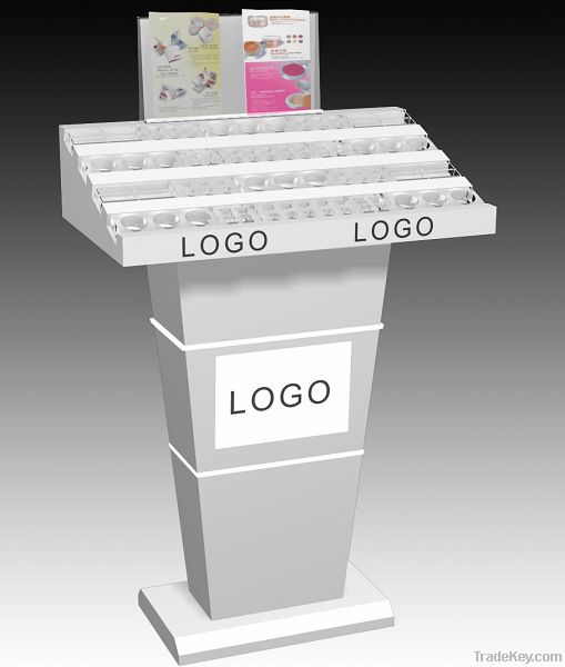 white acrylic cosmetics display stand with logo