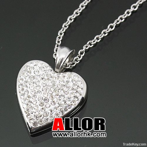 fashion stainless steel heart necklace pendant withe crystal