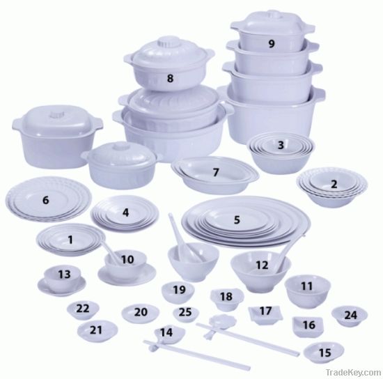 Fataco melamine dinnerware set blank white plates, bowls, saucers, ova