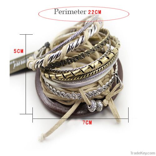 leather&alloy multilayer bracelet