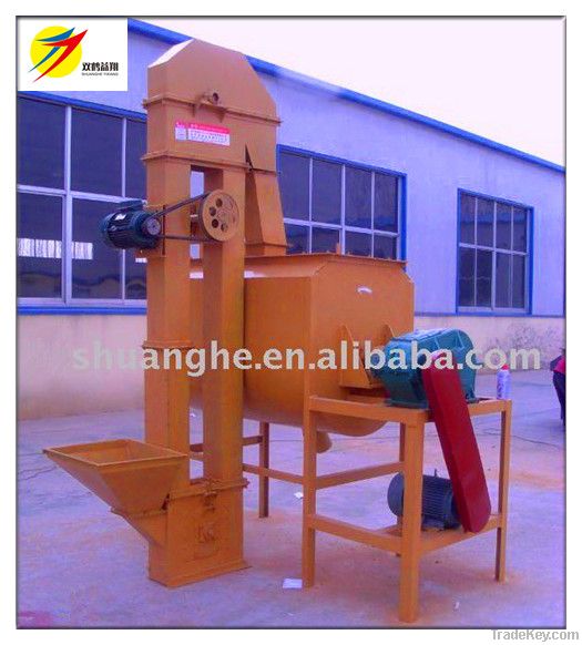 Horizontal feed mixer with compact structure