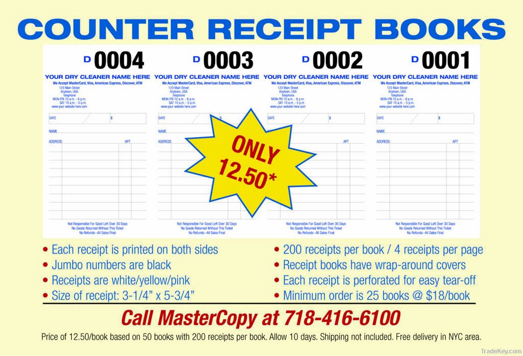 Dry Cleaning Receipt Books