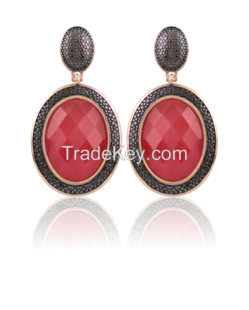 GOLD PLATED EARRING WITH ROSE DRUZY AND ZIRCON