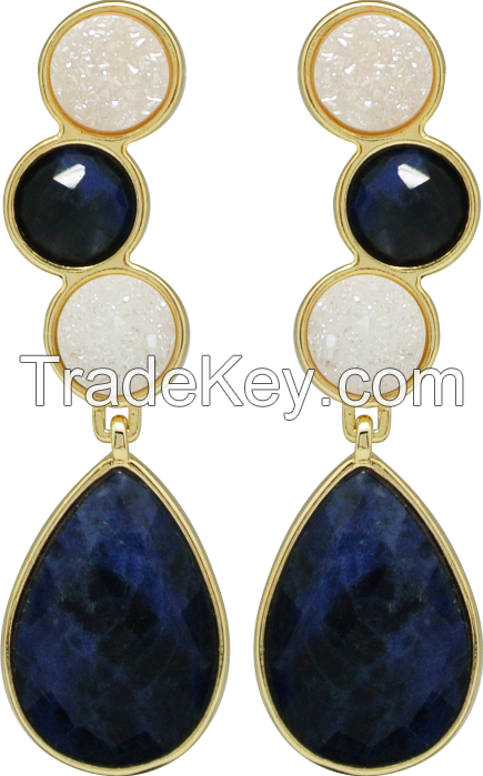 GOLD PLATED EARRING WITH ROSE DRUZY AND ZIRCON