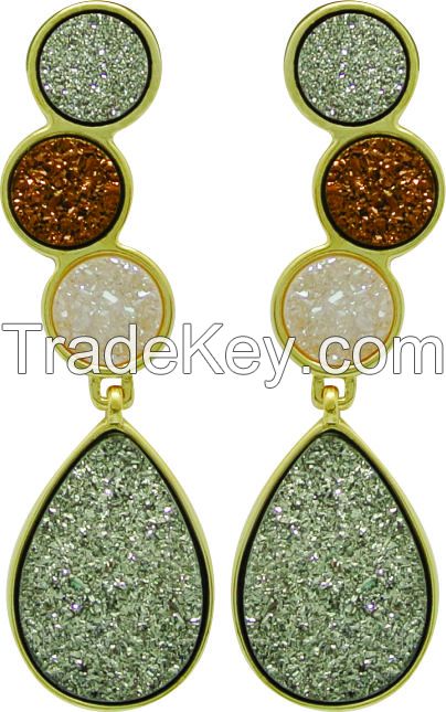 GOLD PLATED EARRING WITH ROSE DRUZY AND ZIRCON