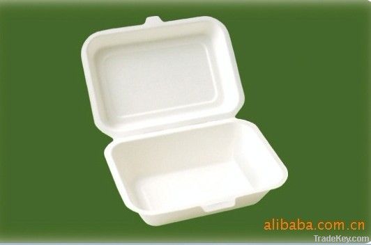 bleached white plant fiber 600ml takeout food container clamshell box