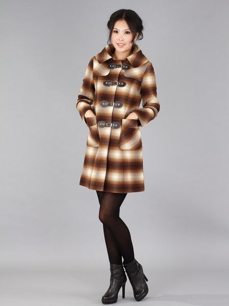 Lady Fashion High Quality Check Wool Coat