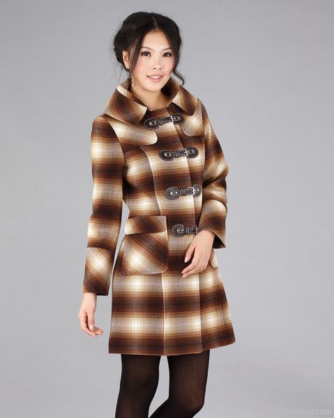 Lady Fashion High Quality Check Wool Coat