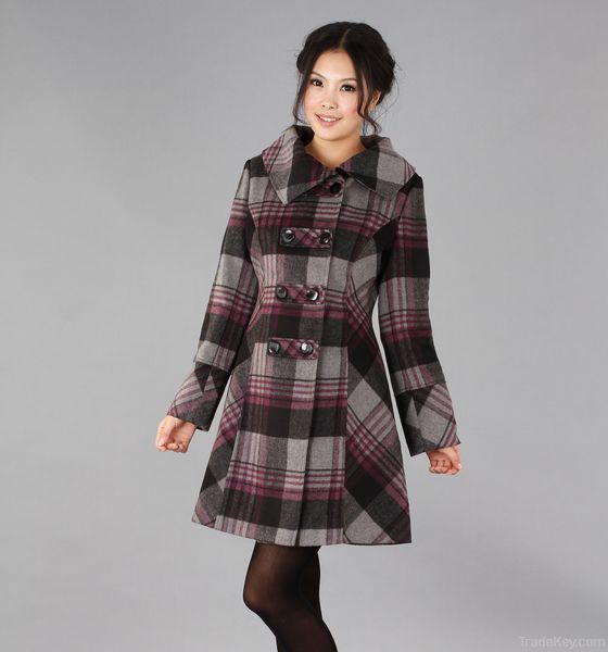 Lady Fashion High Quality Check Wool Coat