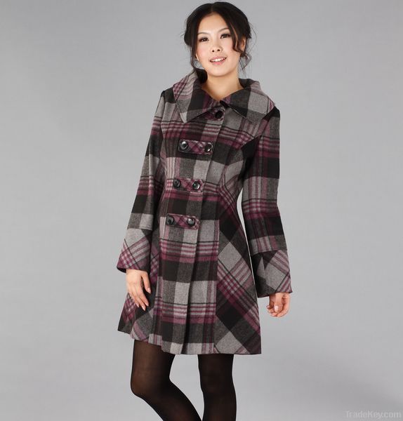 Lady Fashion High Quality Check Wool Coat