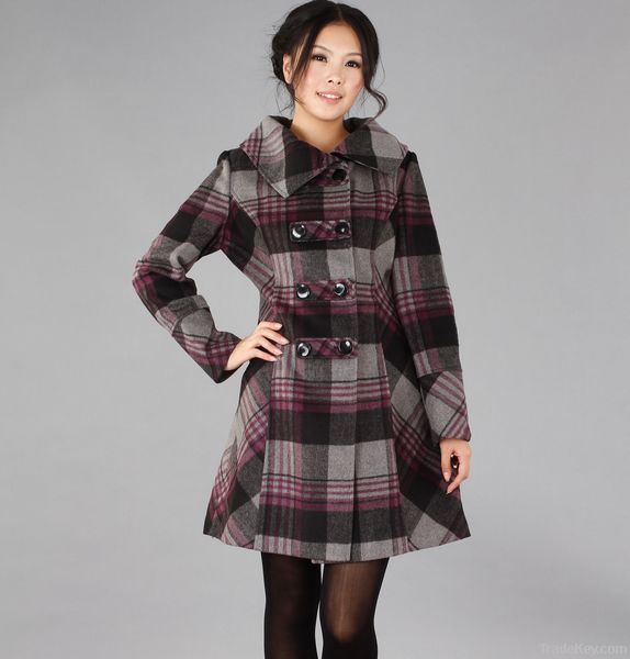 Lady Fashion High Quality Check Wool Coat