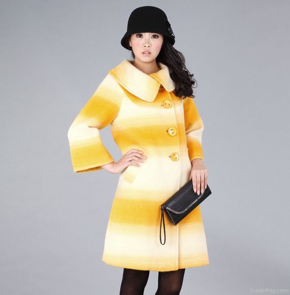 Woman Elegant Gradient Yellow A-line Wool Coat