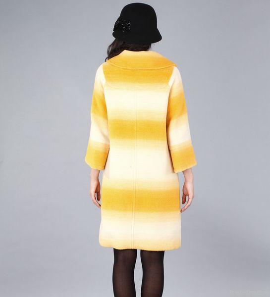 Woman Elegant Gradient Yellow A-line Wool Coat