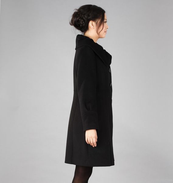 Woman Classic Black Turndown Flower Collar Wool Tweed Coat