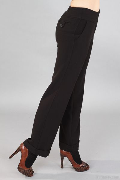 Woman Casual Black Straight Pants