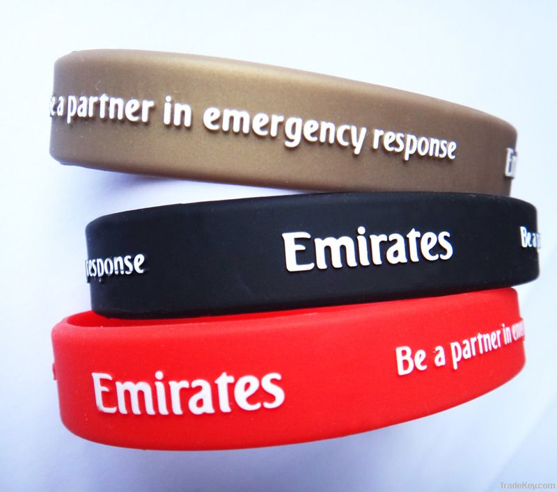 Embossed silicone wristband with white silk print logo