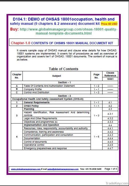 OHSAS 18001 Occupational Health and Safety Manual