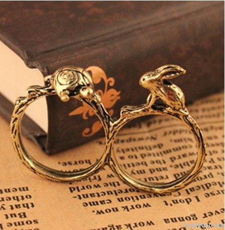 Retro turtle rabbit Two Finger Vintage Rings