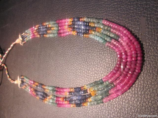 Multi-color' 5 layer - Gemstone Faceted Beads Necklace