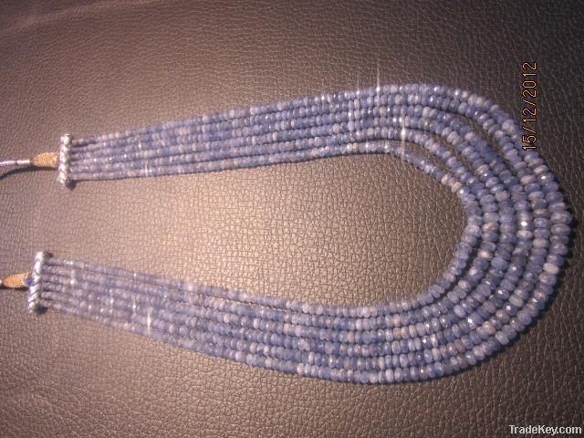 Blue Sapphire beads' 6 layer Necklace, Fine assorted beads