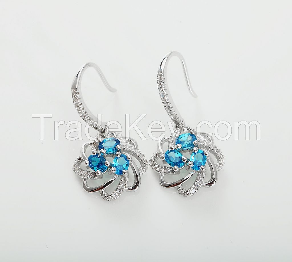 S925 Sterling Silver Platinum Plated  Spinel Earring