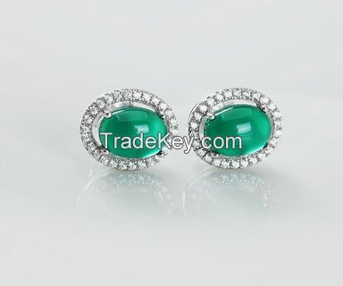 Chinese fashion S925 Sterling Silver Platinum Plated  Agate Stud Earring