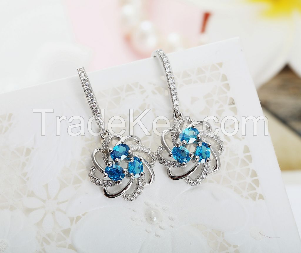 S925 Sterling Silver Platinum Plated  Spinel Earring