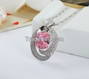 European Style S925 Sterling Silver Platinum Plated  Spinel Pendant for Women