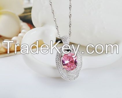 European Style S925 Sterling Silver Platinum Plated  Spinel Pendant for Women