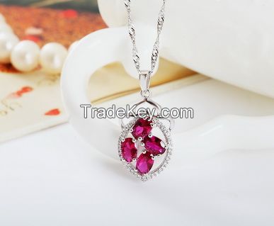 Chinese S925 Sterling Silver Platinum Plated  Spinel Pendant for Women